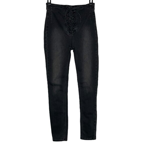Free People Womens High Waist Jeans Size 27 Lace Up Front Skinny 61855-16515125 - Picture 1 of 7